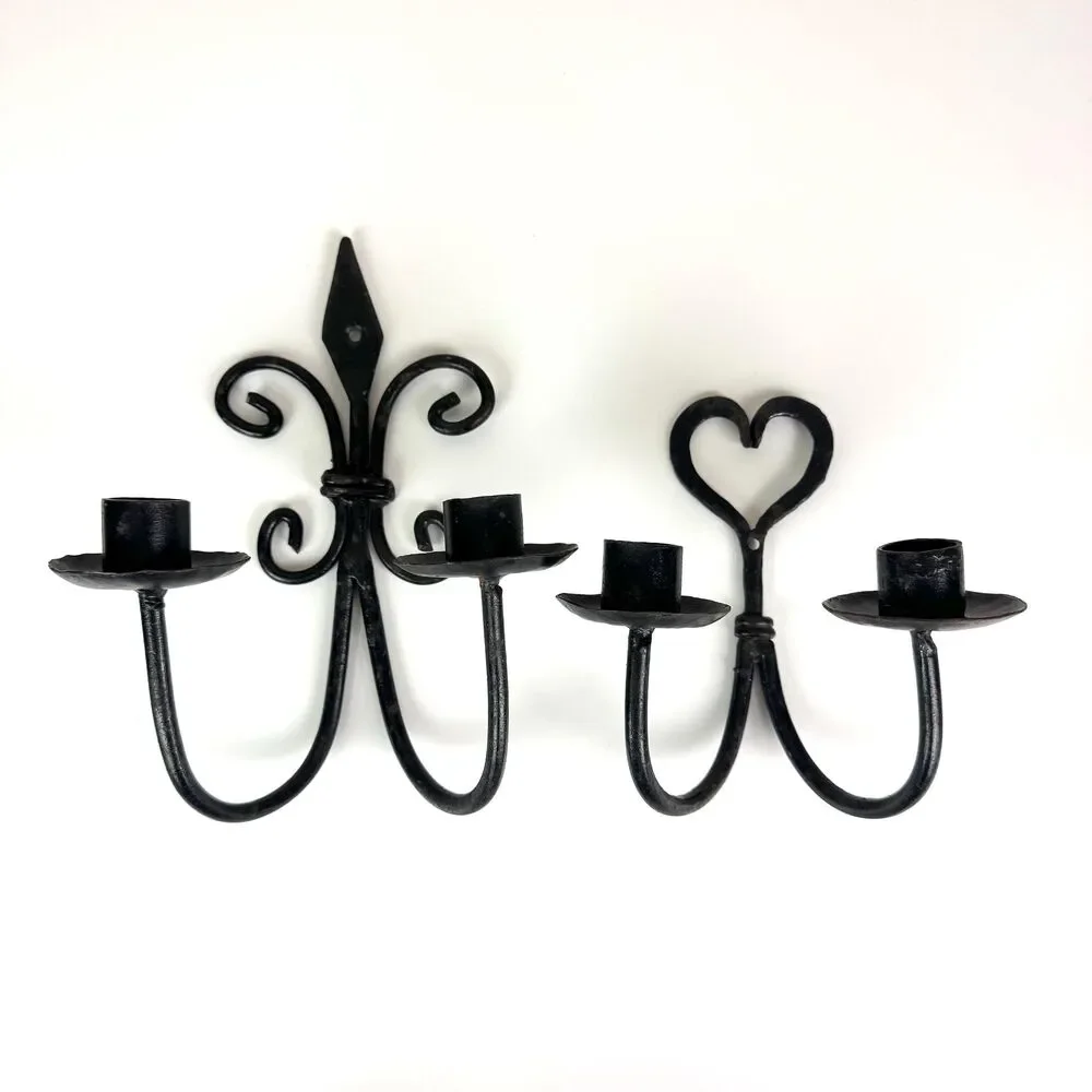 Vintage Wrought Iron Candle Sconces / Whimsigoth Candle Holders / Moody Decor